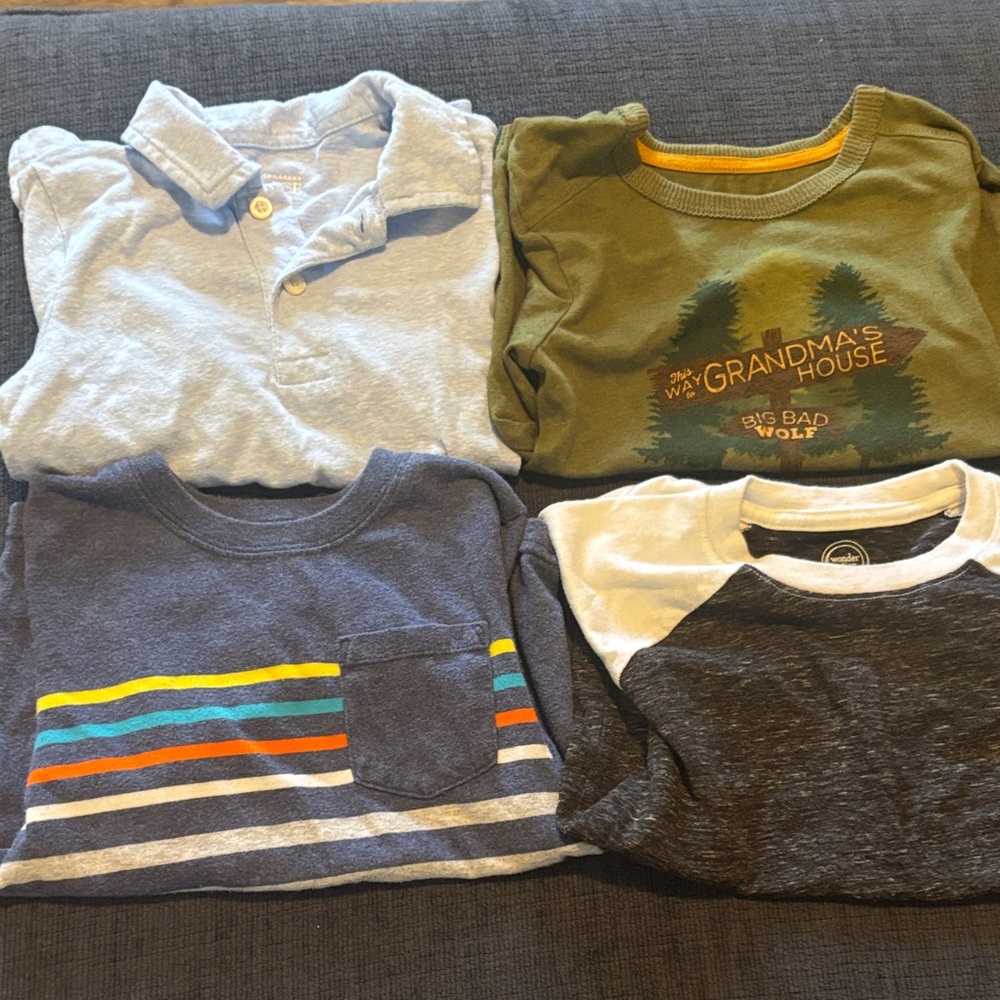 Kids' Polo and Graphic Tee Set - Blue, Green, Gray